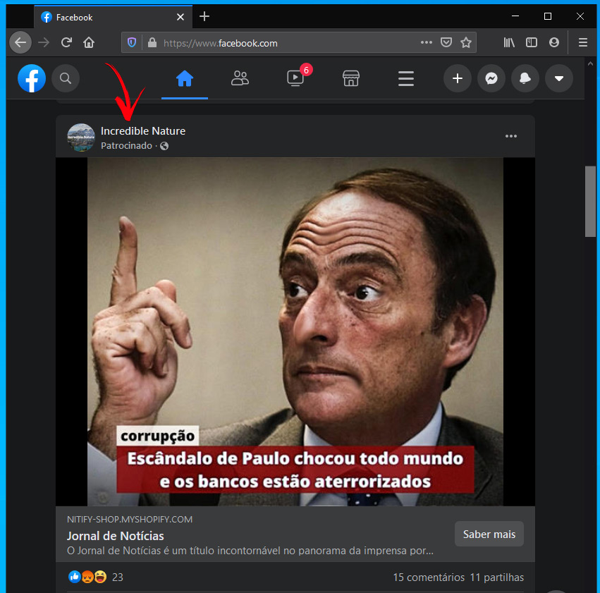 Anúncio Fake news Bitcoin Facebook do Paulo Portas