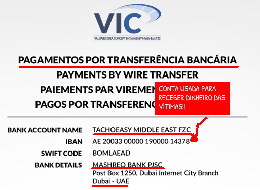 Conta Bancária do golpe VIC usada para receber fundos das vítimas!