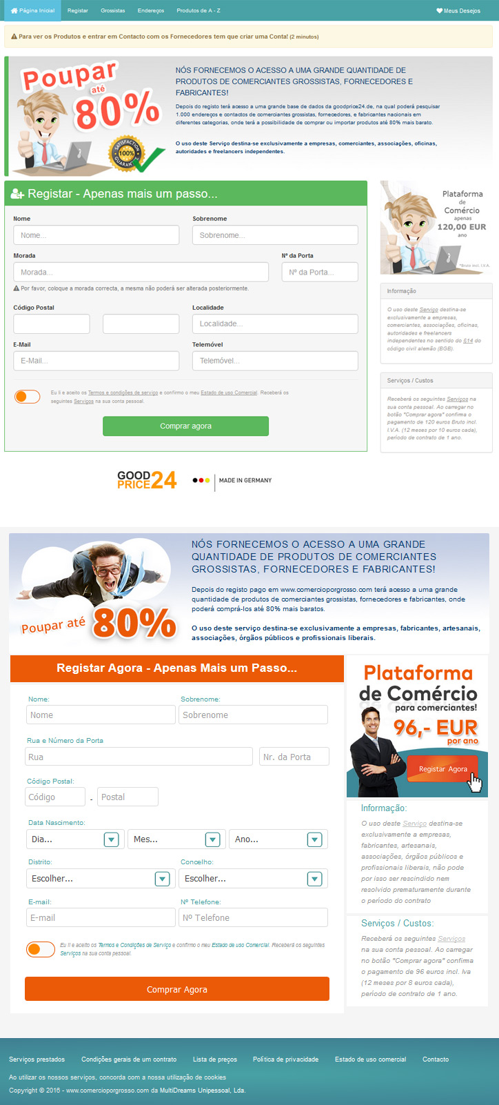 Tenta encontrar as diferenças entre o site comercioporgrosso.com e goodprice24.de