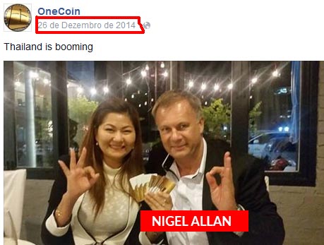 Nigel Allan, um scammer que já recrutar vítimas para a OneCoin. Agora está noutro golpe de moedas virtuais.