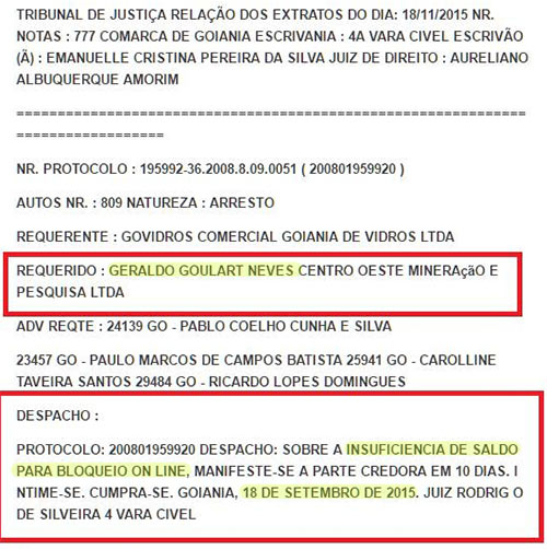 Tribunal no Brasil não encontrou dinheiro suficiente na conta de Geraldo Goulart Neves, o Bilionário de mentira.